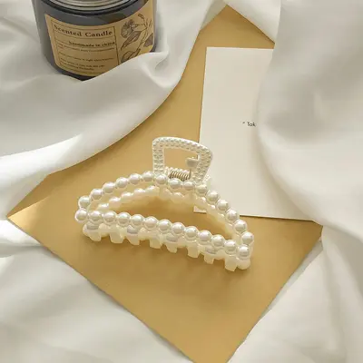 Popular style hair claw clip imitation pearl hair claw shark clip hair claw women's premium large hair claw hollow plastic hair claw - 11