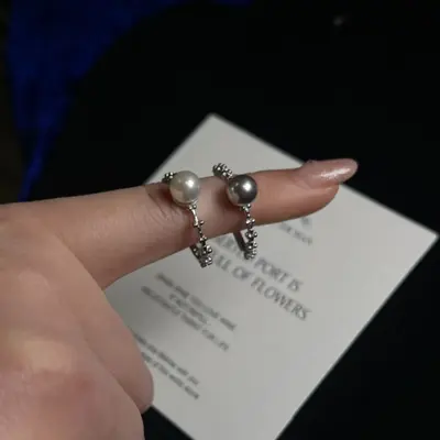 S925 sterling silver freshwater pearl adjustable ring