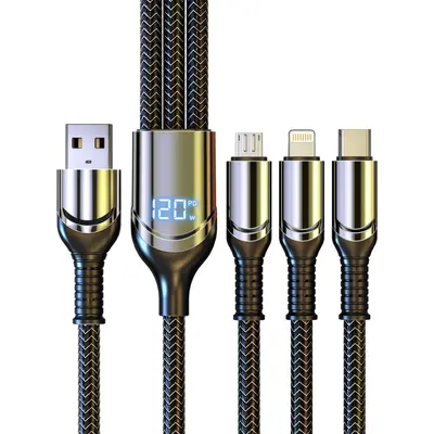 Shunwangshun Smart Digital Display 120W Super Fast Charging 3-in-1 Data Cable, PD Suitable for Apple and Huawei Mobile Phone Charging