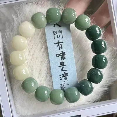 Doğal beyaz yeşim bodhi kökü bileklik, yüksek parlaklıkta bodhi boncuklar, yumuşak dokunuşlu, unisex bileklik, üreticiden doğrudan toptan satış. - 7