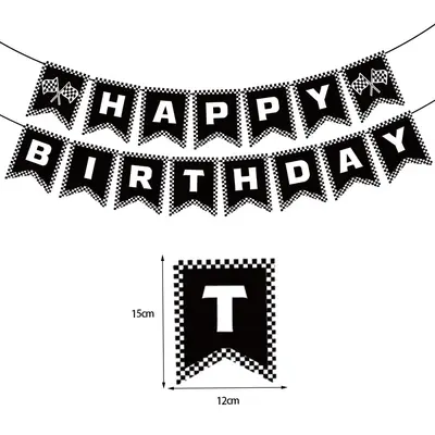 F1 Racing Theme Birthday Pull Flag, Black and White Checkered, Fishtail