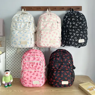 Bow Detail Large-Capacity Student Backpack Three-Piece Set - 5