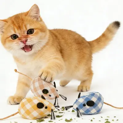 Simüle Peluş Fare Kedi Oyuncağı, Dayanıklı, Kedi Nanesi ve Kedi Oltası