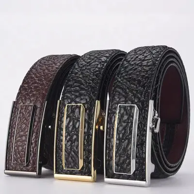 Yeni erkek kemeri bizon deri hakiki deri otomatik tokalı kemer alaşım toka iş rahat otoriter moda resmi kıyafet