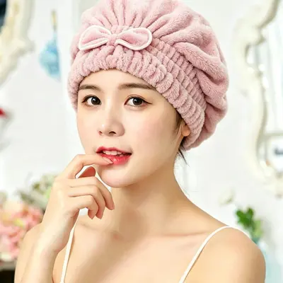 Sevimli Kore tarzı hızlı kuruyan saç havlusu, emici saç kurutma bonesi, mikrofiber mercan polar kalınlaştırılmış prenses şapkası toptan satış.