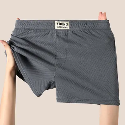 Herren-Boxershorts aus Baumwolle, antibakteriell, einfarbig, locker geschnitten