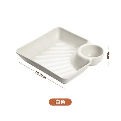 Large PP Compartment Dumpling Plate with Vinegar Dish, Japanese Style - 10