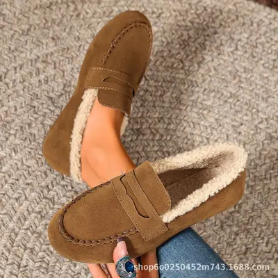 Kadın büyük numara loafer ayakkabı, kışlık kadife astarlı, peluş düz taban