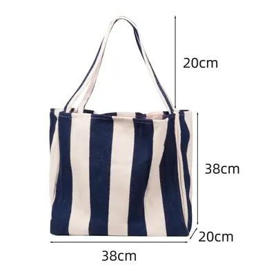 Women's striped canvas bag, single shoulder, large capacity canvas bag, simple and fresh style handbag, stylish and versatile. - 10