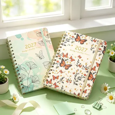 2027 yeni sınır ötesi planlayıcı defter, değerli ajanda, orijinal çiçek desenli spiral defter, askılı A5 defter.