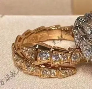 Full diamond snake-shaped open ring for women, fashionable and unique, niche high-end design, light luxury minimalist style jewelry. - 9