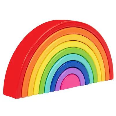 Rainbow Building Block Set DIY Wooden Educational Toy for Kindergarten - 7
