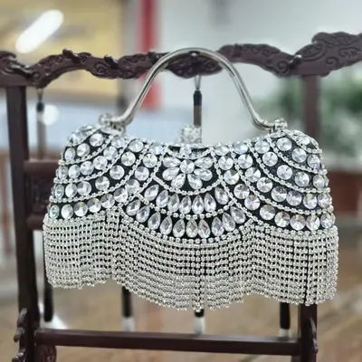 Rhinestone Tassel Evening Bag, Women's Party Shoulder Bag - 11