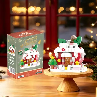 Çocuklar için Noel temalı mikro yapı taşı seti, Noel Baba, kardan adam ve ağaç ev - 3