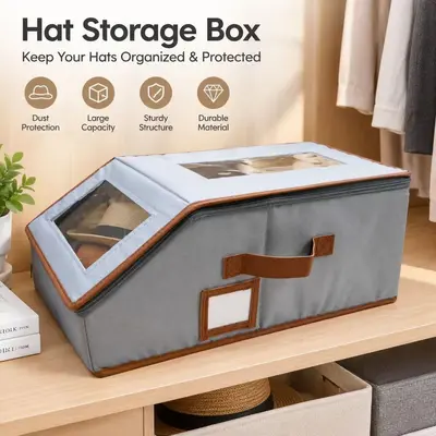 Hat Organizer Box, Large Capacity, Foldable, with Lid