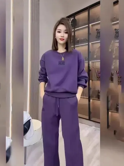 Plus Size Women's Two-Piece Sweatpants Set, Thin Spring Autumn Style