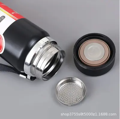 Edelstahl 304 Thermobecher Edelstahl-Isolierbecher mit großem Fassungsvermögen für Geschäftsreisen, tragbar mit Trageband, Outdoor-Sportflasche, Sonnenkrug mit Logogravur