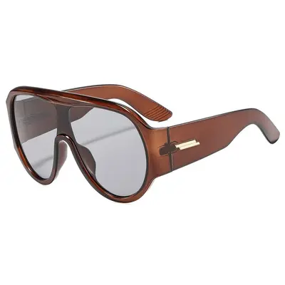 Oversized Pilot Sunglasses with One-Piece Lens - 9