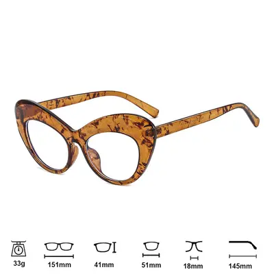 Cat-Eye Optical Glasses, Large Frame, Blue Light Filter, Flat Lens, Prescription Capable - 11