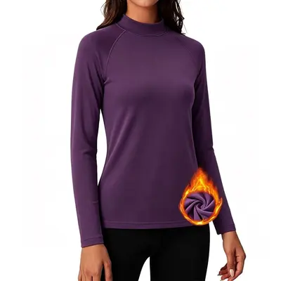 Women's Autumn Winter Running Top, Half Turtleneck, Fleece-Lined Long Sleeve - 10