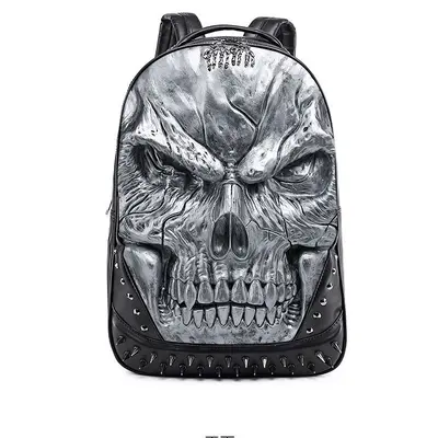 Neuer kreativer weicher Leder-Rucksack, PU-Leder-Rucksack mit Totenkopfmotiv, modischer Stereo-Rucksack für Männer und Frauen