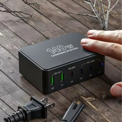140W GaN Multi-Port PD Fast Charger, Desktop Charging Station