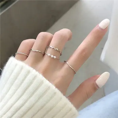 Simple wavy ring set, Japanese-Korean style - 8