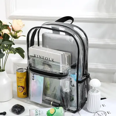 Sınır ötesi Amazon şeffaf sırt çantası su geçirmez PVC saklama büyük kapasiteli öğrenci okul çantası unisex sırt çantası jöle çanta - 4
