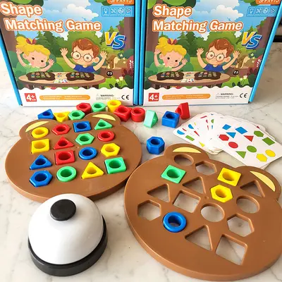 Çocukların erken eğitimi için geometrik şekil eşleştirme oyunu, Montessori eğitici blokları, ebeveyn-çocuk etkileşimli savaş duyusal tahta oyunu