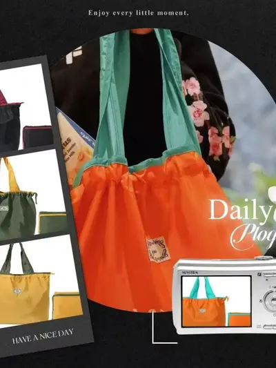 Ruched Color-Block Large Foldable Fabric Shopping Tote Bag