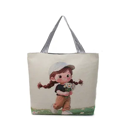 Large Printed Canvas Tote Bag with Single Shoulder Strap for School and Daily Use - 6