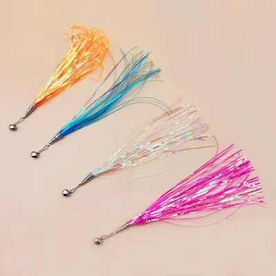 Cat Teaser Wand Replacement Head with Crinkle Paper, Bell and Colorful Tassels - 3