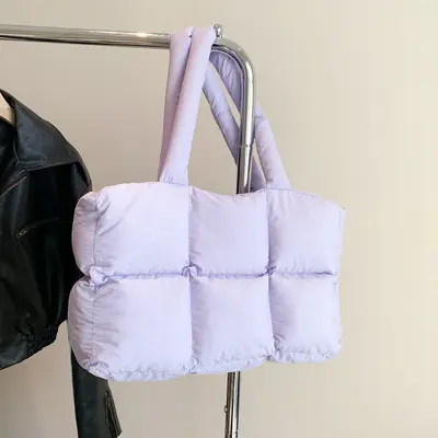 Quilted Padded Women's Underarm Tote Bag with Plaid Pattern - 11
