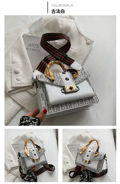 Retro Print Small Square Women's Crossbody Bag with Silk Scarf Detail - 6