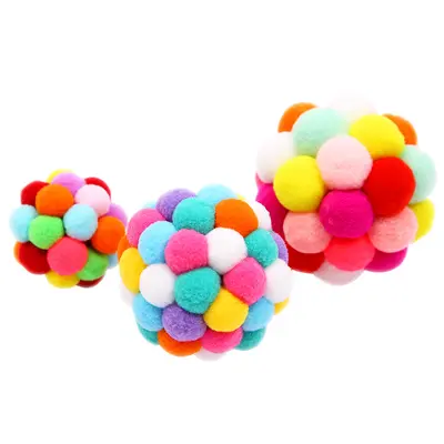 DIY Peluş Kedi Oyuncağı, Renkli Çanlı Top - 5