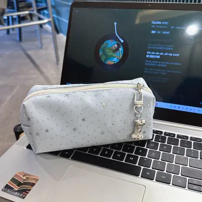 Star Pattern Canvas Pencil Case, Large Capacity - 10