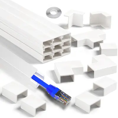 PVC Surface-Mounted Cable Trunking Set, Flame-Retardant, Self-Adhesive - 4