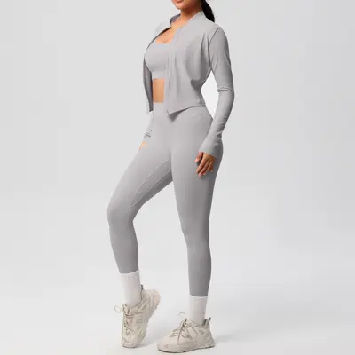 Women's 3-Piece Yoga Sportswear Set, Skin-Friendly Double-Sided Brushed Fabric - 13
