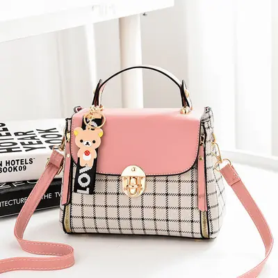 Plaid Women's Handbag, Single-Shoulder Strap Bag with Charm - 9