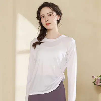 Women's Yoga Set, Long Sleeve Quick-Dry Running Top with Waist Cinch - 7