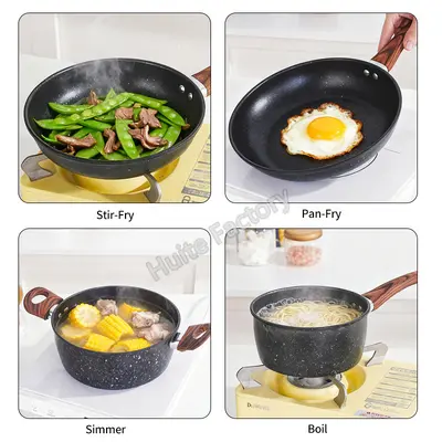 Maifanite Nonstick Pot Set with Wood-Grain Handle