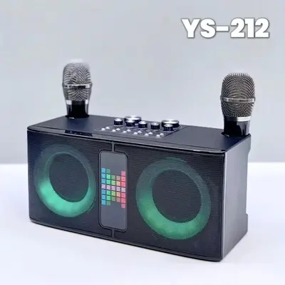 YS-212 Kablosuz Bluetooth Hoparlör, Çift Mikrofonlu Karaoke, LED Işıklı