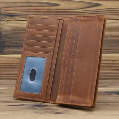 Model 1008 Men's Long Genuine Leather Wallet with Zipper - 8