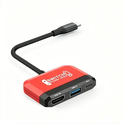 Switch Portable Docking Station 3-in-1 4K 60Hz HD Screen Projection PD Fast Charging USB 3.0 Converter Compatible 1/ - 9