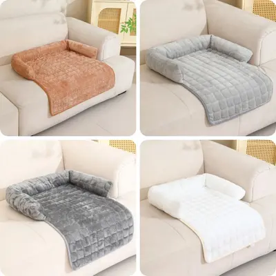 Flannel Quilted Embroidered Pet Bed, Machine Washable, Scratch-Resistant