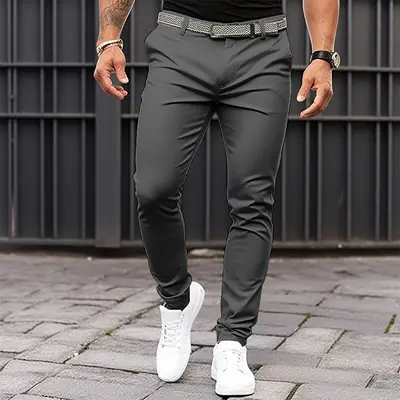 Herren Uni Slim-Fit Freizeithose mit Taschen und Reißverschluss