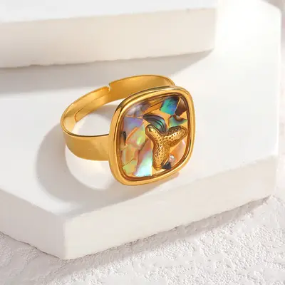 Geometric Abalone Shell Jewelry Set with 18K Gold Plated Titanium Steel Necklace - 10