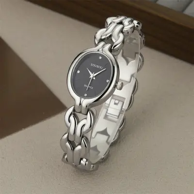 Women's Cuban chain quartz watch multicolor dial - 3
