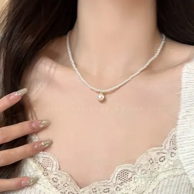 Perlenkette, französischer Stil, leichter Luxus, minimalistisches Design, elegante Halskette, Perlenkette für Frauen, Perlenkette.