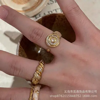 Gold egg-shaped gemstone stackable ring for women - 4